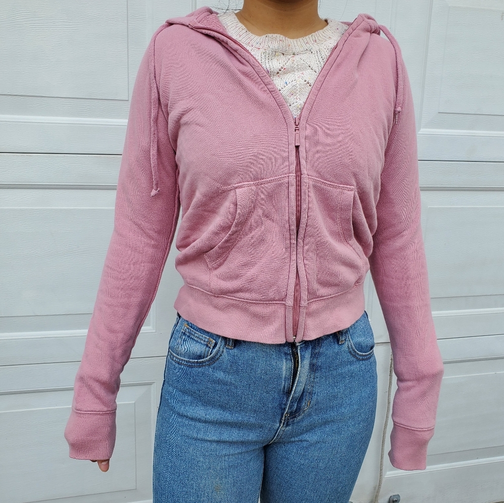 Blush zip up hoodie (kinda cropped)